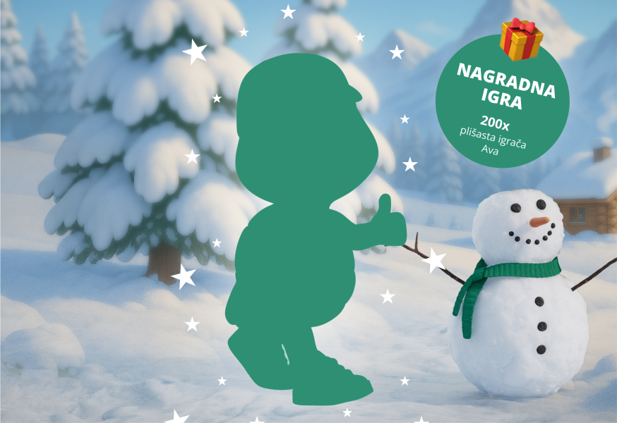 Zelena silhueta maskote v zimski pokrajini